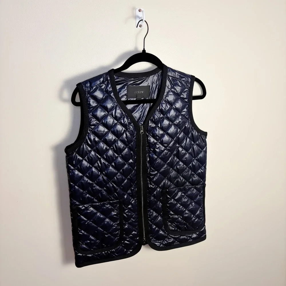 J.Crew Vest Mens XS Navy Blue Quilted Down Puffer Full Zip Lightweight Pockets